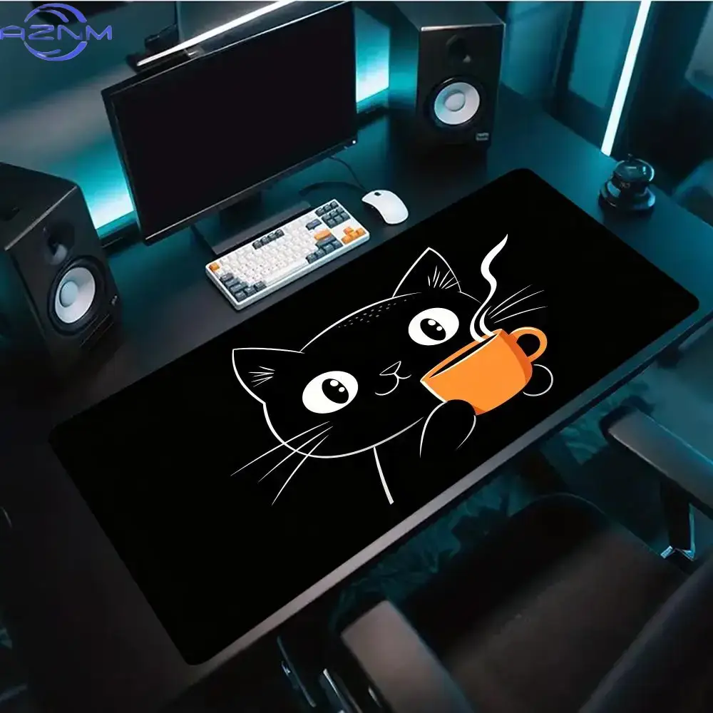 Cute Line Art Cat Hold Coffee  - Desk Setup Pc And Laptop recension och pris