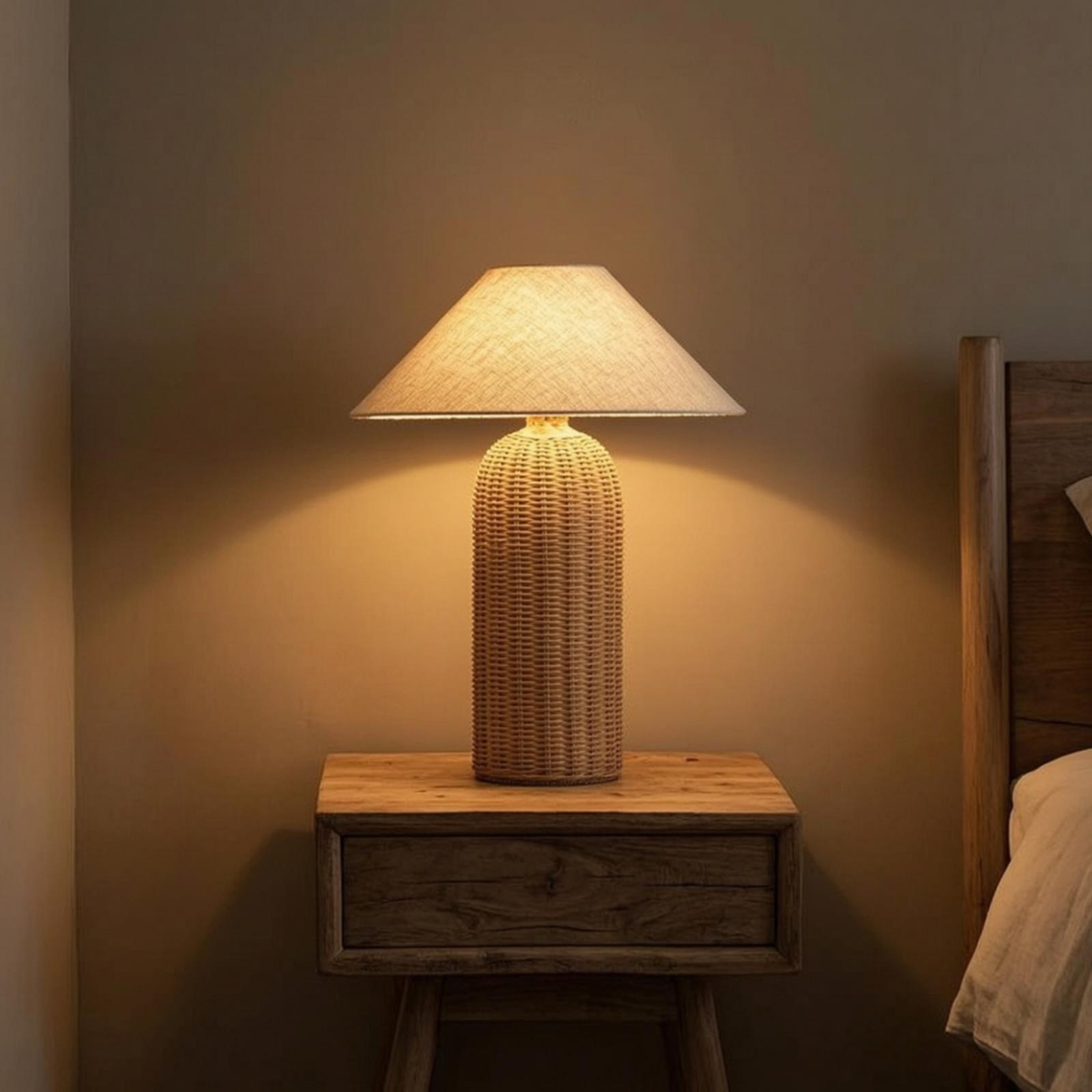Bedside Lamp Rattan Base Fabri - Desk Setup Lamp recension och pris