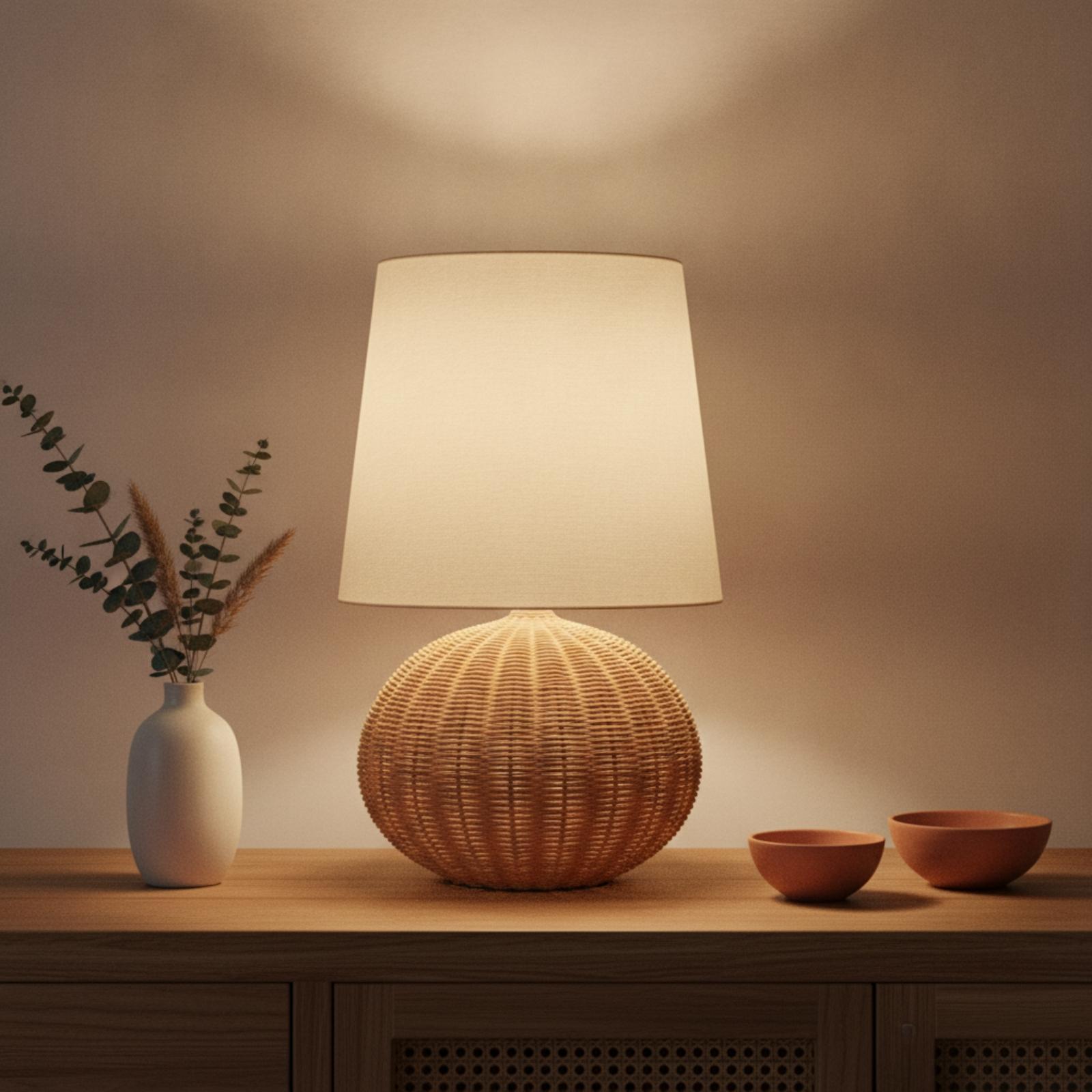 Bedside Lamp Rattan Base Fabri - Desk Setup Lamp recension och pris