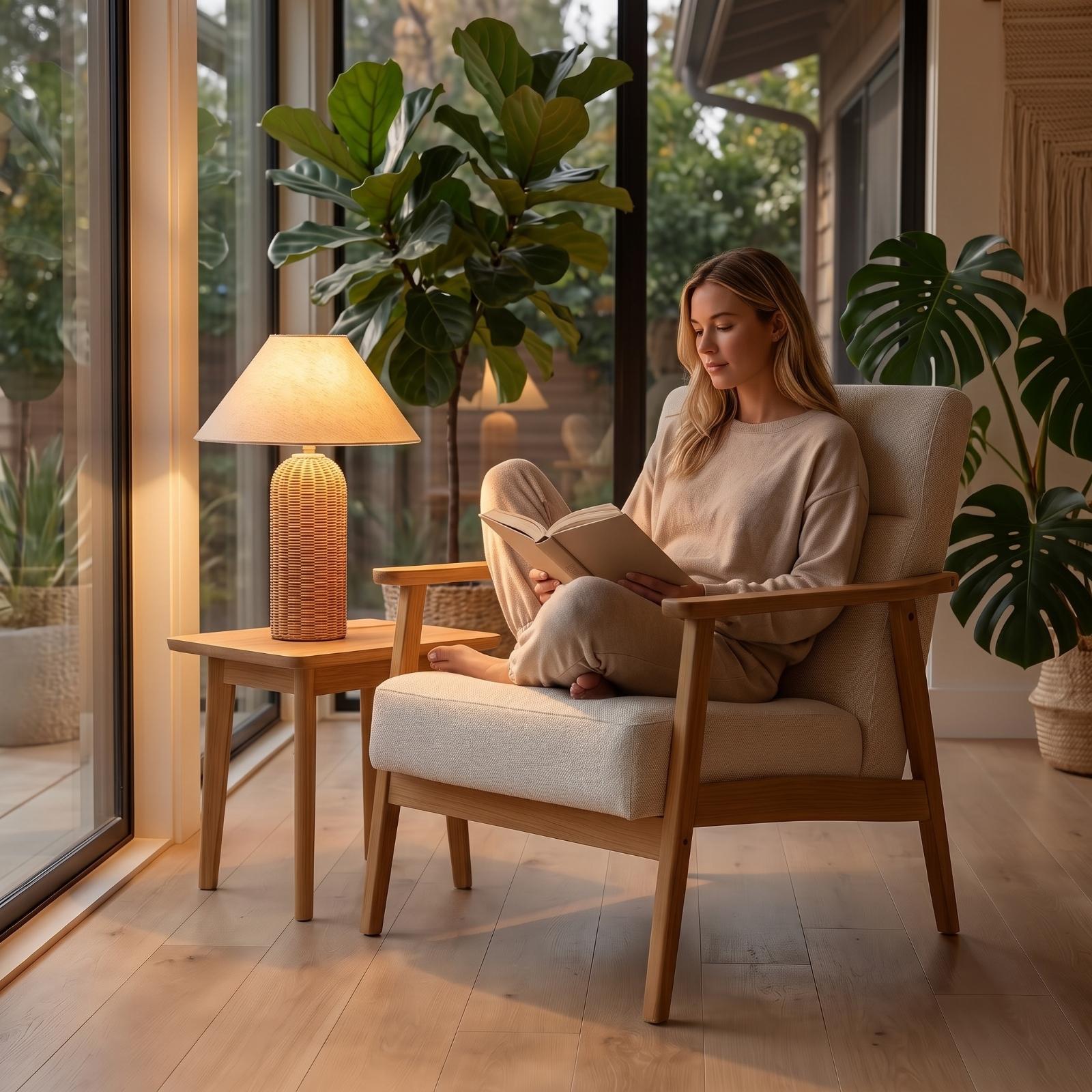 Bedside Lamp Rattan Base Fabri - Desk Setup Lamp recension och pris