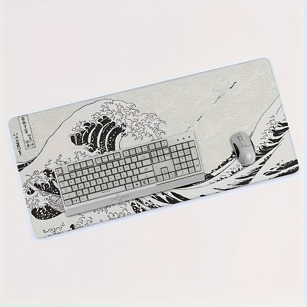 Black White Wave Art XXL Desk  - Desk Setup Pc And Laptop recension och pris
