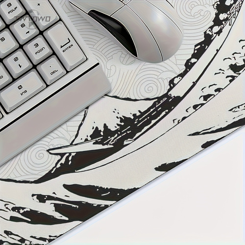 Black White Wave Art XXL Desk  - Desk Setup Pc And Laptop recension och pris