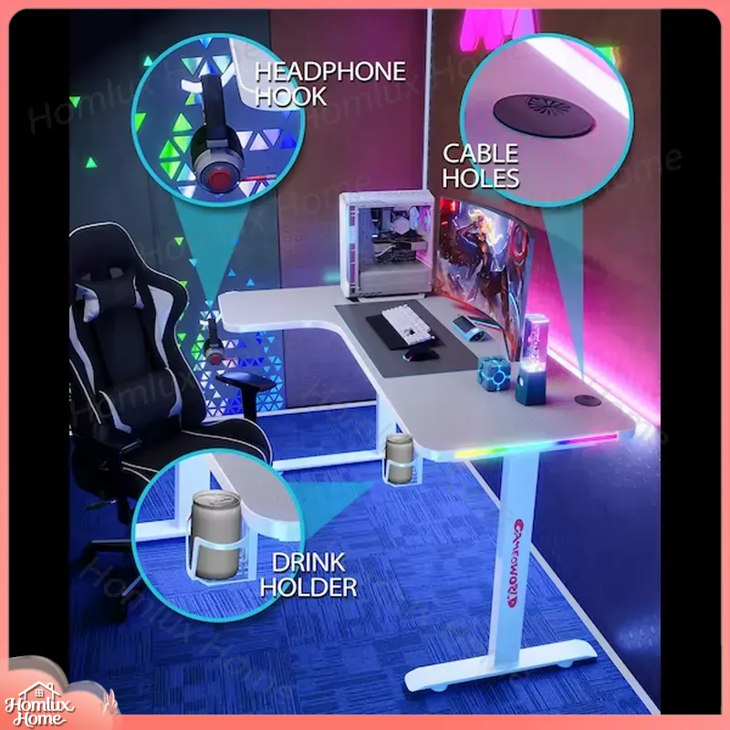 Large L-Shaped RGB LED Gaming  - Desk Setup L Shaped recension och pris
