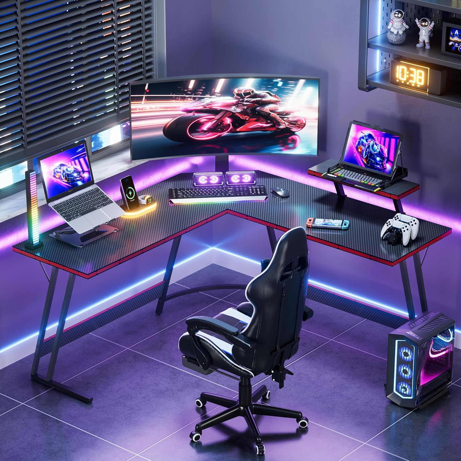 L-Shaped Adjustable Gaming Des - Setup Desk Monitor recension och pris