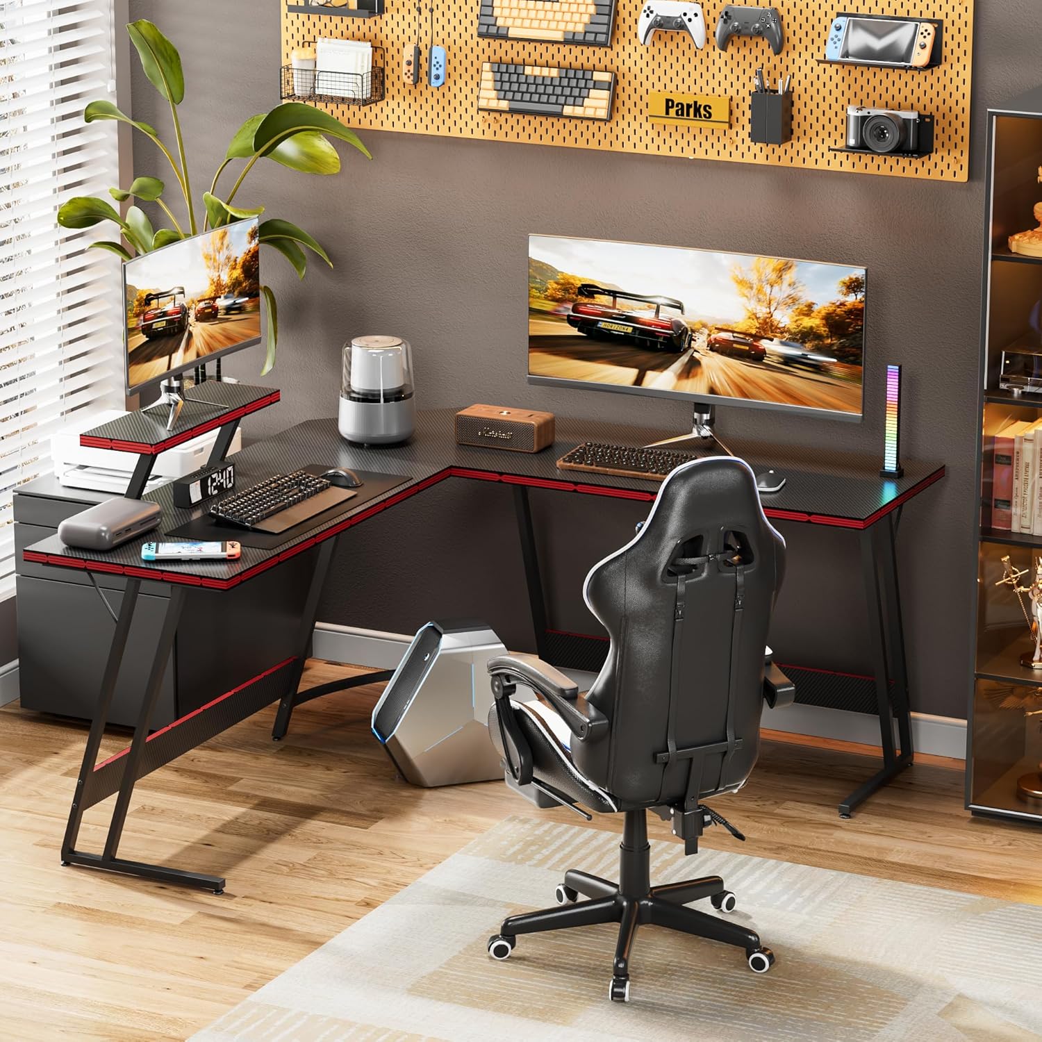 L-Shaped Adjustable Gaming Des - Setup Desk Monitor recension och pris